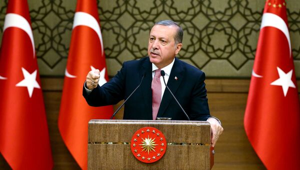 Президент Турции Реджеп Тайип Эрдоган выступает на экономическом форуме в Анкаре. 2 августа 2016