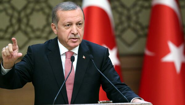 Президент Турции Реджеп Тайип Эрдоган выступает на экономическом форуме в Анкаре