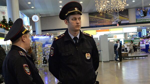 Сотрудники полиции дежурят в аэропорту Шереметьево. Архивное фото