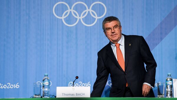 Президент Международного олимпийского комитета (МОК) Томас Бах во время пресс-конференции. 4 августа 2016