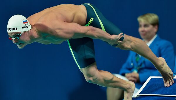 Владимир Морозов на дистанции 50 м вольным стилем в полуфинале среди мужчин