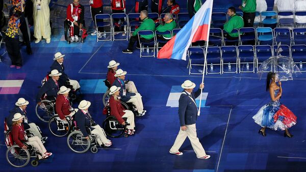 Паралимпийская сборная России во время церемонии открытия летних Паралимпийских игр в Лондоне. Архив