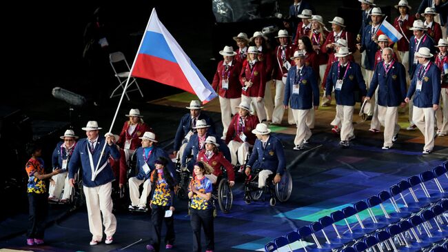 Паралимпийская сборная России во время церемонии открытия летних Паралимпийских игр в Лондоне. Архивное фото