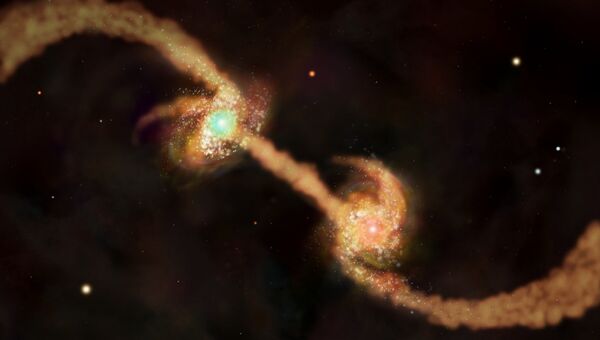 Cлияние двух галактик на заре развития Вселенной. Архивное фото
