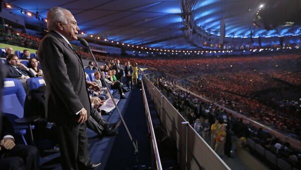 Временный президент Бразилии Мишел Темер на церемонии открытия Олимпийских игр в Рио-де-Жанейро