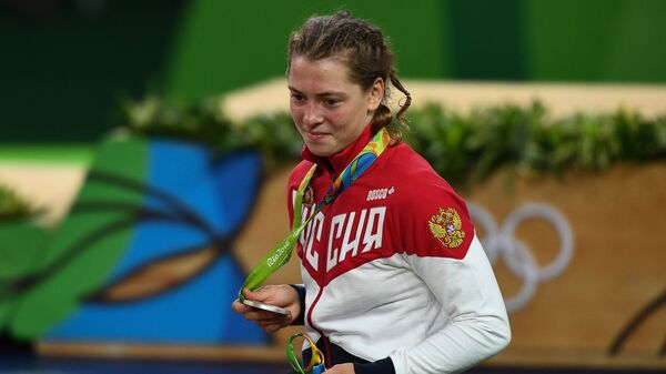 Валерия Коблова, завоевавшая серебряную медаль на соревнованиях по вольной борьбе на XXXI летних Олимпийских играх