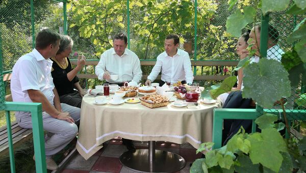 Дмитрий Медведев во время встречи с представителями садоводческих, огороднических и дачных хозяйств в поселке Щетинка Курской области. 22 августа 2016