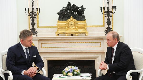 Президент России Владимир Путин и премьер-министр Словакии Роберт Фицо во время встречи в Кремле. 25 августа 2016