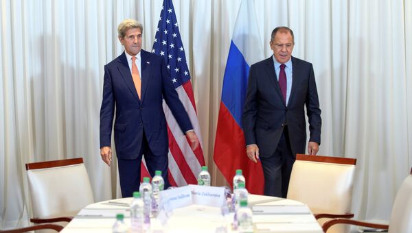 Сергей Лавров и Джон Керри на переговорах по урегулированию сирийского кризиса в Женеве, Швейцария. 26 августа 2016