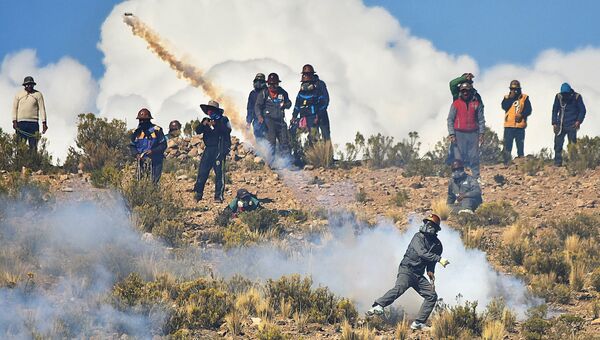Акция протеста шахтеров против политики правительства президента Боливии Эво Моралеса. 25 августа 2016