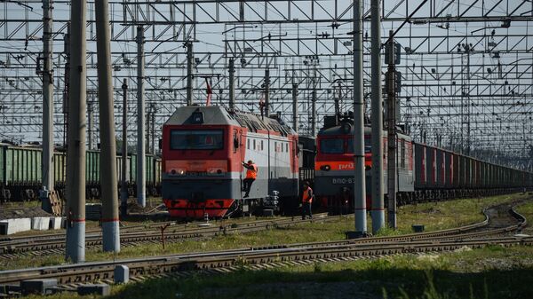 Грузовые поезда на сортировочной станции Инская Западно-Сибирской железной дороги в Новосибирске