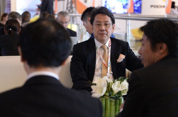 Главный исполнительный директор, главный управляющий директор Японского банка для международного сотрудничества (JBIC) Тадаси Маэда на Восточном экономическом форуме во Владивостоке.