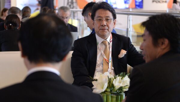 Главный исполнительный директор, главный управляющий директор Японского банка для международного сотрудничества (JBIC) Тадаси Маэда на Восточном экономическом форуме во Владивостоке.