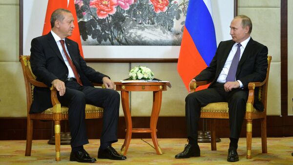 Президент РФ Владимир Путин во время встречи с президентом Турецкой Республики Реджепом Тайипом Эрдоганом