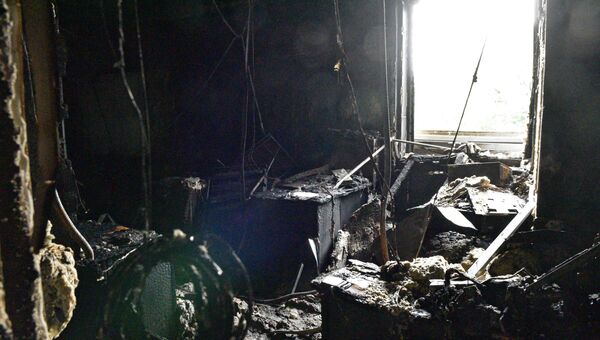Разрушения в здание украинского телеканала Интер в Киеве, где 4 сентября 2016 произошел пожар