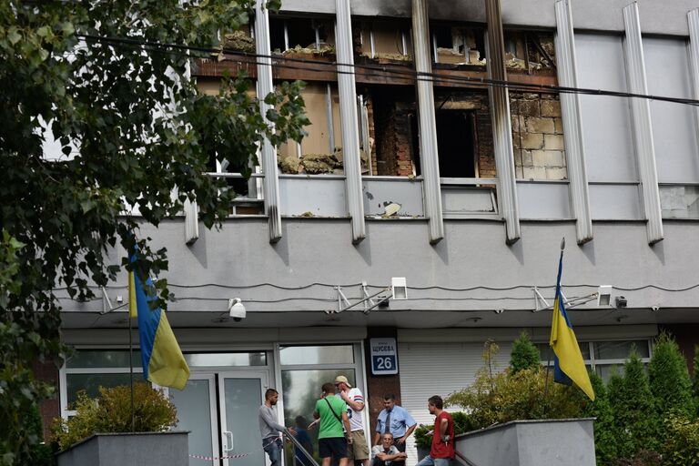 Здание украинского телеканала Интер в Киеве, где 4 сентября 2016 произошел пожар Здание украинского телеканала Интер в Киеве, где 4 сентября 2016 произошел пожар