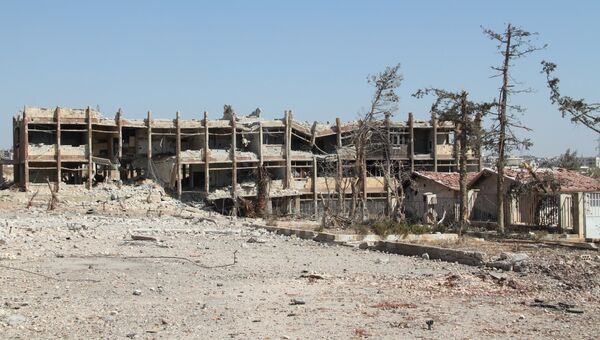 На территории военных училищ в Алеппо, которая была освобождена сирийской армией от боевиков. Архивное фото