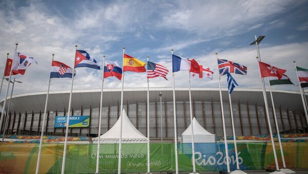Флаги в Олимпийском парке во время XV летних Паралимпийских игр 2016 в городе Рио-де-Жанейро
