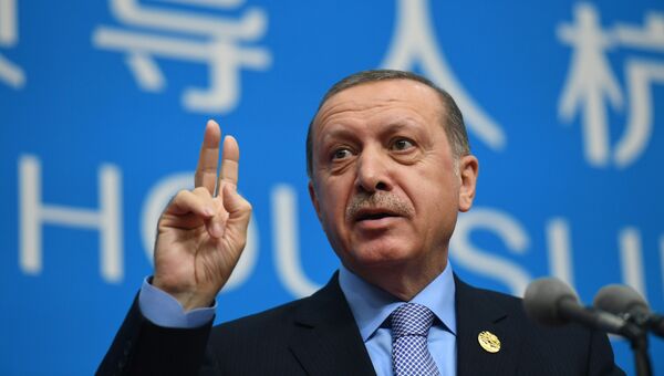 Президент Турции Реджеп Тайип Эрдоган выступает на саммите G20 в Ханчжоу