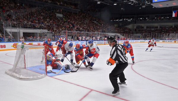 Выставочный матч перед Кубком мира по хоккею между командами России и Чехии