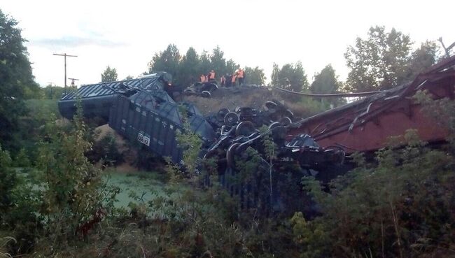 Сход пяти вагонов грузового поезда с зерном на перегоне в Петровском районе Саратовской области