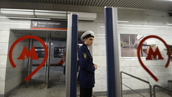 Сотрудник полиции на станции Лужники Московского центрального кольца. Архивное фото