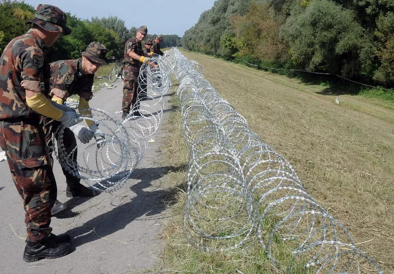 Венгерские военные устанавливают ограждения против беженцев на границе с Хорватией Венгерские военные устанавливают ограждения против беженцев на границе с Хорватией