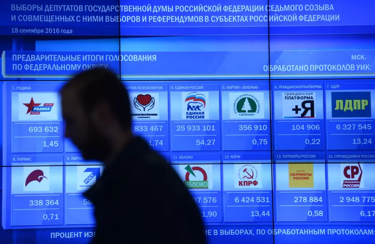 Предварительные результаты выборов в Государственную Думу РФ на инфоэкране в Центральной избирательной комиссии РФ. 19 сентября 2016 Предварительные результаты выборов в Государственную Думу РФ на инфоэкране в Центральной избирательной комиссии РФ. 19 сентября 2016