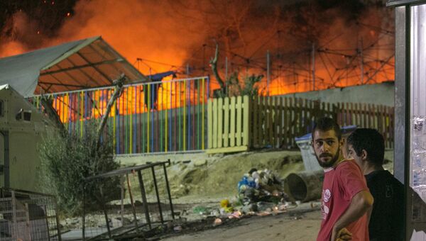 Пожар в лагере для мигрантов в Греции на острове Лесбос