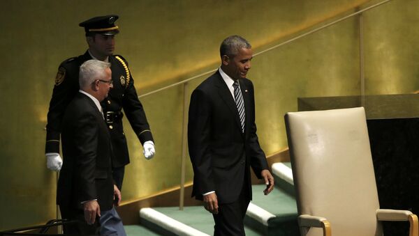 Президент США Барак Обама перед выступлением на заседании Генеральной ассамблеи ООН в Нью-Йорке. 20 сентября 2016