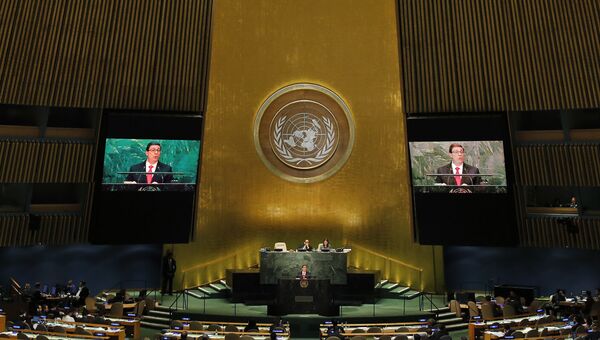 Министр иностранных дел Кубы Бруно Родригес во время выступления на заседании Генеральной Ассамблеи ООН в Нью-Йорке, США. 22 сентября 2016
