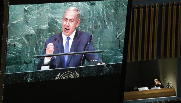 Премьер-министр Израиля Биньямин Нетаньяху во время выступления на 71-й сессии Генеральной Ассамблеи ООН. 22 сентября 2016