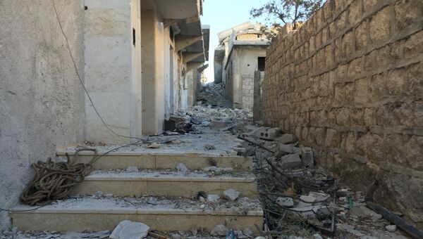 Разрушенные улицы лагеря палестинских беженцев Хандарат на северо-востоке Алеппо. Архивное фото