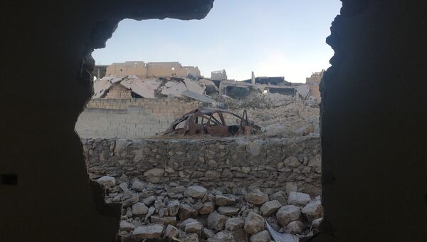 Разрушенные улицы лагеря палестинских беженцев Хандарат на северо-востоке Алеппо