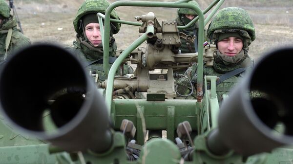 Зенитная артиллерийская установка ПВО РФ на учениях