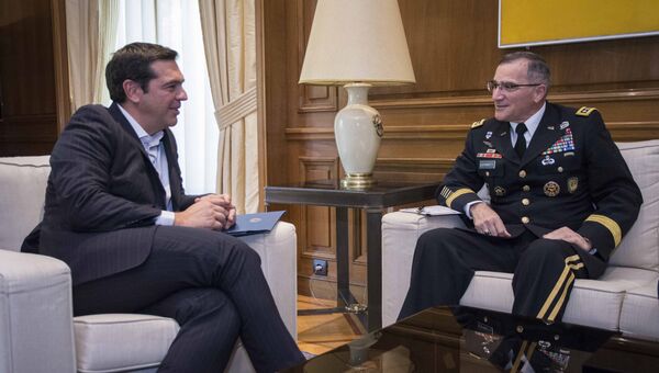 Встреча премьер-министра Греции Алексиса Ципраса с верховным главнокомандующим ОВС НАТО в Европе Кертисом Скапаротти