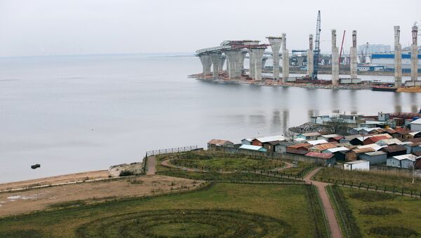 Строительство двухъярусного моста на участке Западного скоростного диаметра через Морской канал в Санкт-Петербурге