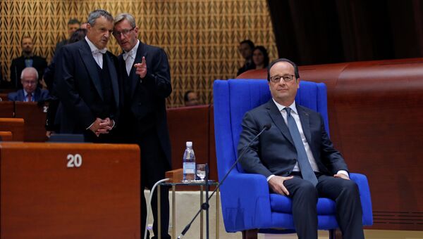 Президент Франции Франсуа Олланд перед выступлением на сессии ПАСЕ в Страсбурге. 11 октября 2016