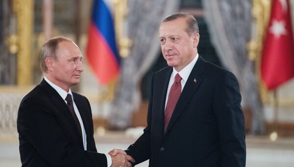 Президент РФ Владимир Путин и президент Турции Реджеп Тайип Эрдоган время совместного заявления для прессы по итогам встречи в Стамбуле