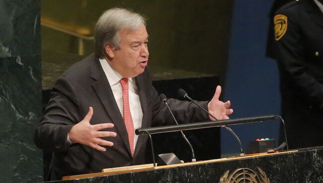 Антониу Гутерреш на заседании Генассамблеи ООН. 13 октября 2016. Архивное фото