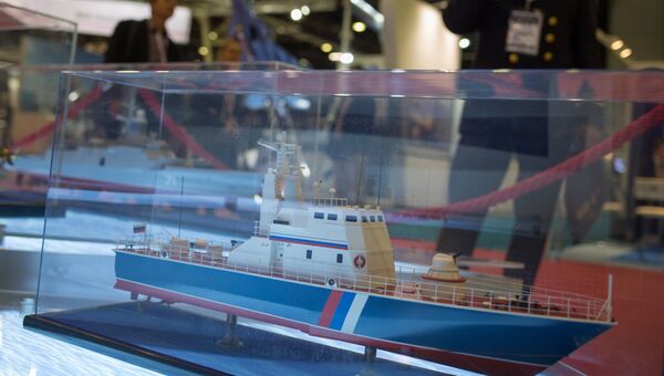 Макет патрульной лодки Мираж 1439 на стенде АО Рособоронэкспорт. Архивное фото