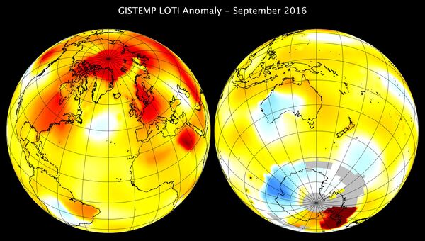 Температурные аномалии в сентябре. Данные НАСА