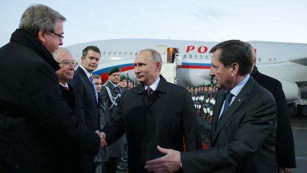 Президент РФ Владимир Путин во время встречи в аэропорту Берлина