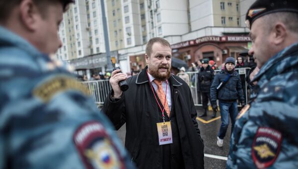 Лидер националистического объединения Дмитрий Демушкин принимает участие в Русском марше в Москве