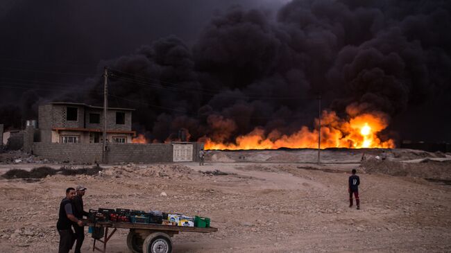 Местные жители в районе боевых действий под Мосулом, Ирак. Архивное фото