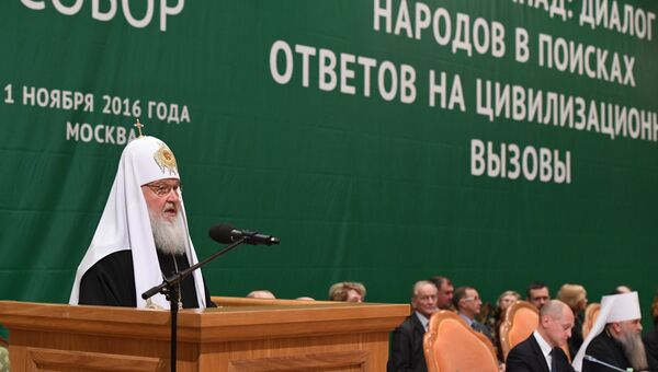 Патриарх Московский и Всея Руси Кирилл выступает на открытии XX Всемирного русского народного собора