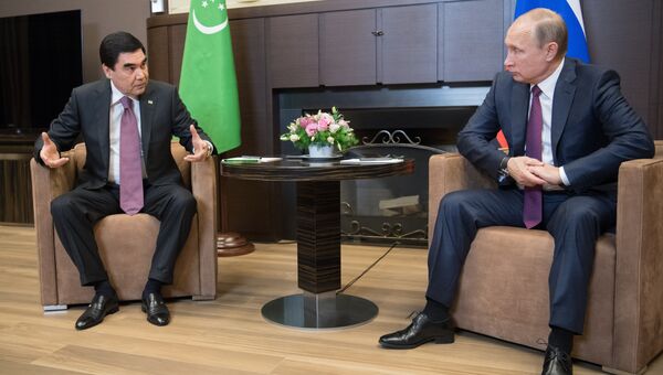 Президент РФ Владимир Путин и президентом Туркменистана Гурбангулы Бердымухамедов во время встречи в резиденции Бочаров ручей. 1 ноября 2016