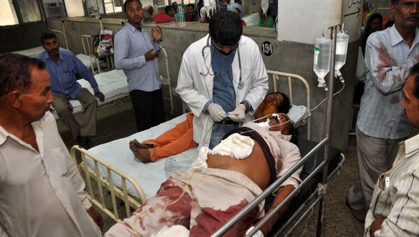 Пострадавшие в результате перестрелки на границе Индии и Пакистана в больнице в штате Джамму. 1 ноября 2016