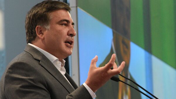 Губернатор Одесской области Михаил Саакашвили выступает на двенадцатом внеочередном съезде партии Блока Петра Порошенко Солидарность