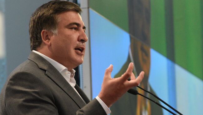 Губернатор Одесской области Михаил Саакашвили выступает на двенадцатом внеочередном съезде партии Блока Петра Порошенко Солидарность
